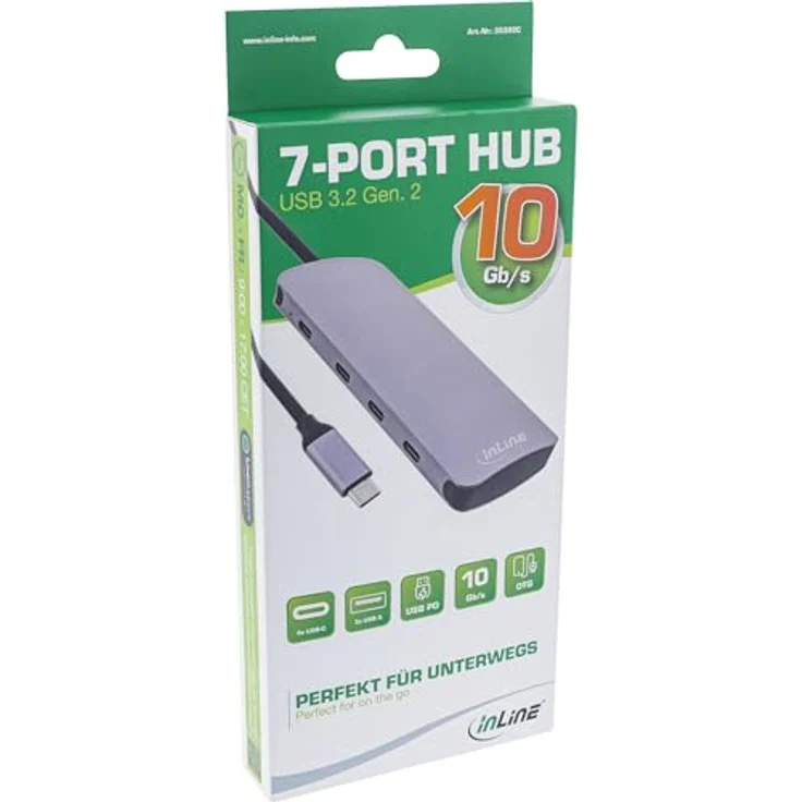 InLine 7-Port USB-C Hub, PD 3.0 100W, 4X USB-C, 3X USB-A, USB 3.2 Gen.2, 10 Gb/s Datenübertragung, OTG-Funktion, Multiport Splitter/Verteiler, für Laptop, PC, MacBook und mehr, 35392C – Bild 5