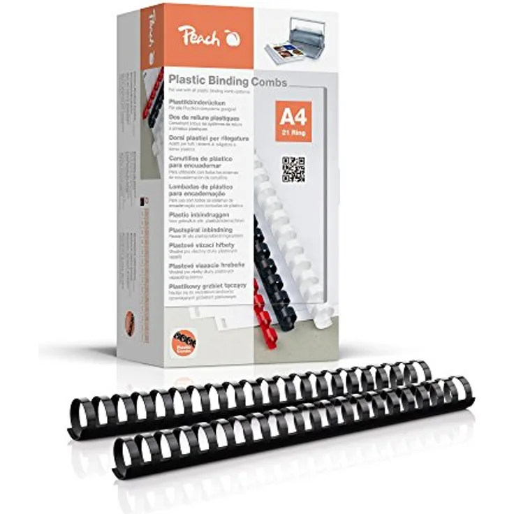 Peach Plastikbinderücken A4 - 32mm - 310 Blatt - 50 Stück - schwarz - PB432-02, strapazierfähige Binderücken für Spiralbindegeräte