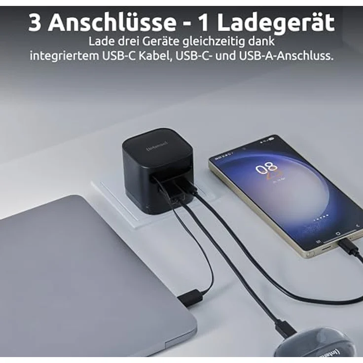 Intenso Power Adapter W65ACIC, Schnellladegerät mit 65 W Leistung, ausziehbarem USB-C Kabel, schwarz – Bild 3