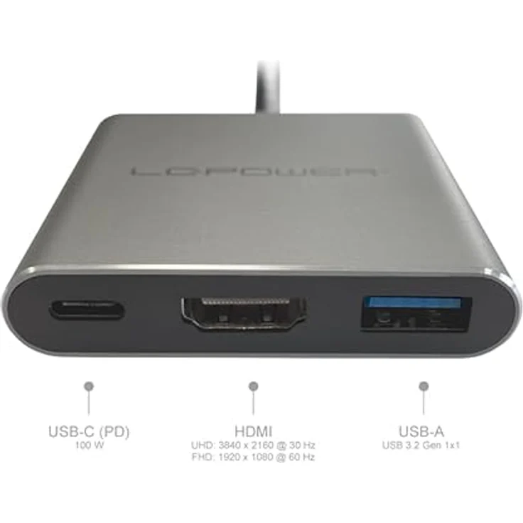 LC-Power LC-HUB-C-MULTI-4-V2 USB-C Hub mit HDMI, USB 3.0-Port, 100W Power Delivery, 5 Gbit/s Superspeed, Plug'n'Play – Bild 2