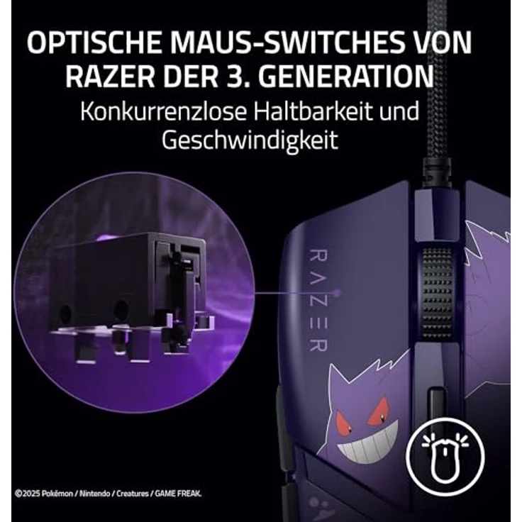 Razer Cobra Gengar Edition, kabelgebundene Gaming-Maus mit 8500 DPI Sensor, 58g, Chroma-Beleuchtung und optischen Mausschaltern 3. Gen, PC/MAC | Pokémon Gengar – Bild 3