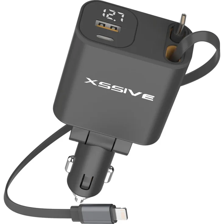 Xssive PD 45W Auto Ladegerät, mit zwei ausziehbarem 70 cm Kabel, kompatibel mit iPhone und Type-C