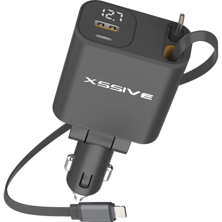 Xssive PD 45W Auto Ladegerät, mit zwei ausziehbarem 70 cm Kabel, kompatibel mit iPhone und Type-C