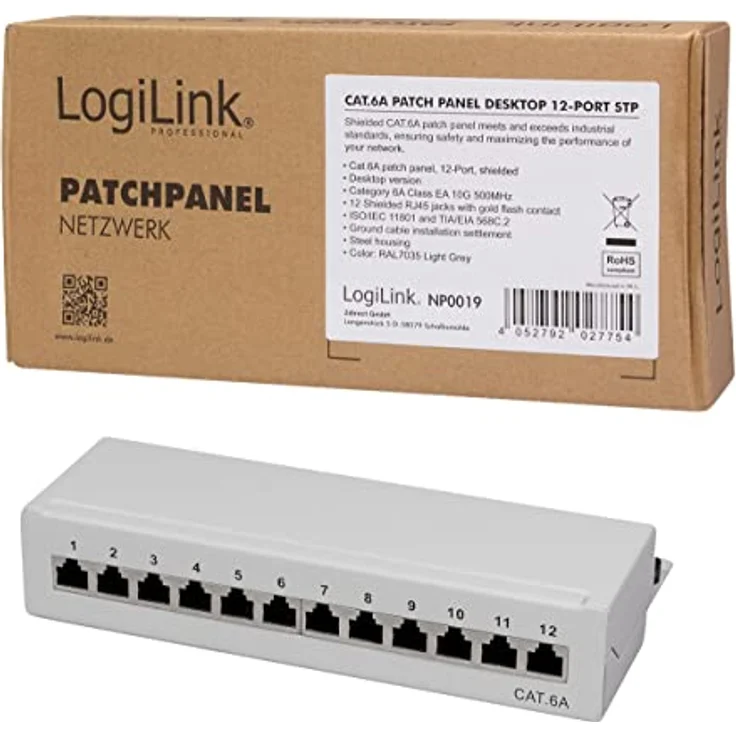 LogiLink NP0019, 12 Port Patch-Panel CAT 6a für 10 Gigabit Ethernet, Wand- oder Tischmontage – Bild 9