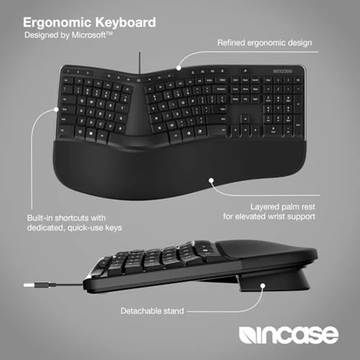 Incase Ergonomic Keyboard En-EU Layout, Kabelgebundene Tastatur in Schwarz mit QWERTY-Layout für mehrere Sprachen – Bild 2