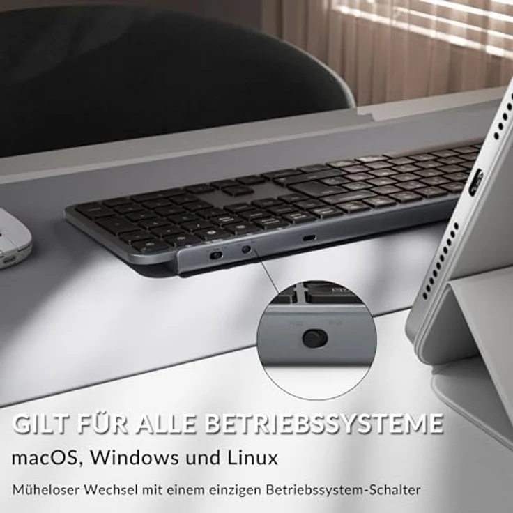 Keychron B6 Pro, Kabellose Ultra-Slim Tastatur mit Medientasten und Wireless Charging, Grau – Bild 5