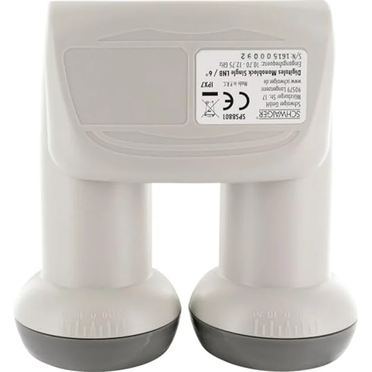 SCHWAIGER 5071 Monoblock Single LNB, 1-Teilnehmer Low Noise Blockconverter mit Wetterschutz und vergoldeten Anschlüssen, hellgrau – Bild 4