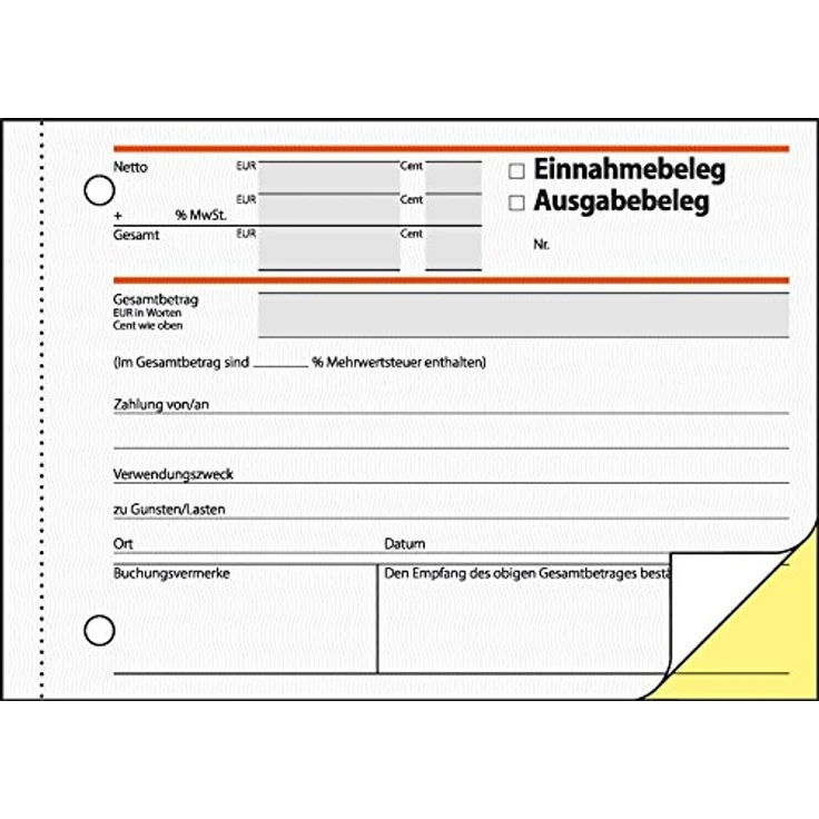 Sigel Formularblock A6 quer, Ausgabe-/Einnahmebeleg, 40 Blatt, selbstdurchschreibend, gelb – Bild 2