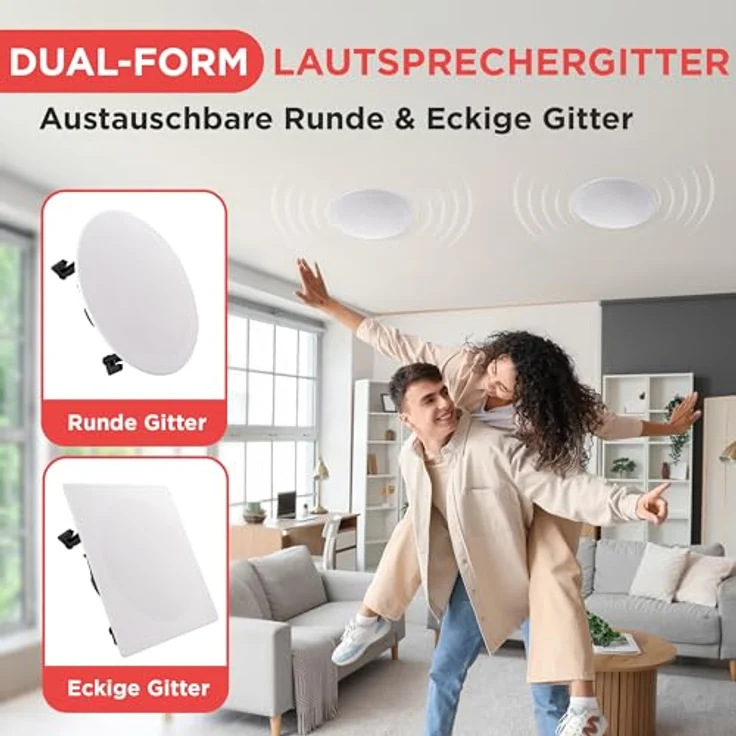 Pyle Deckenlautsprecher, 300W 2-Wege Einbaulautsprecher mit Bluetooth, austauschbare runde/quadratische Gitter, flaches Design für einfache Montage – Bild 3