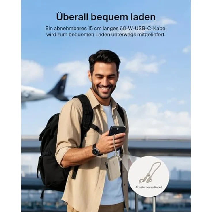Belkin Powerbank 10.000 mAh, tragbare Ladegerät mit 2 USB-C-Anschlüssen, digitale Anzeige, 20 W Leistung für iPhone 16/15, Samsung Galaxy S25/S24, Pixel 9, iPad – Sandfarben – Bild 5