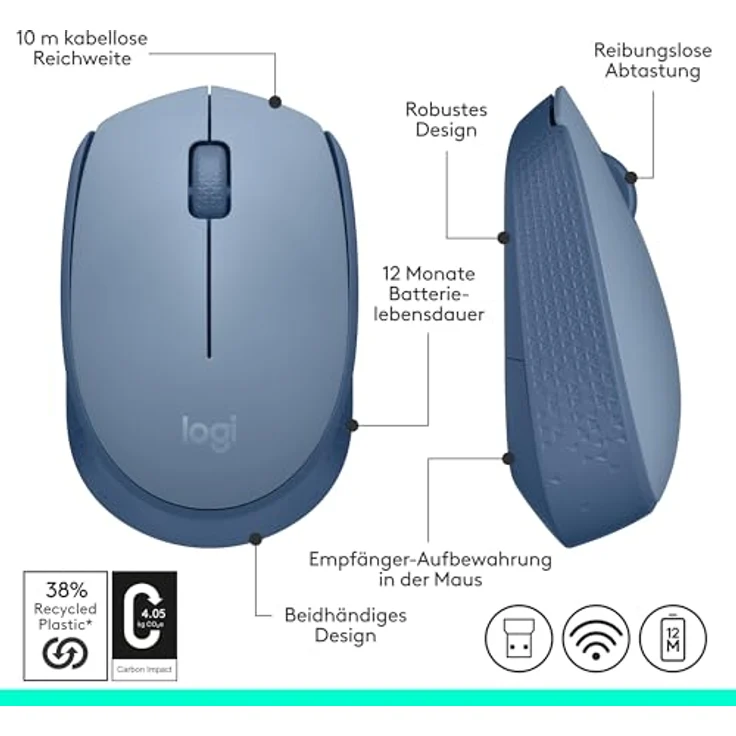 Logitech M171 Wireless Mouse blaugrau, Maus, beidhändig (910-006866) – Bild 9
