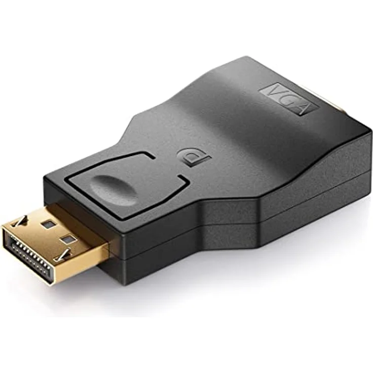 deleyCON DisplayPort auf VGA Adapter Konverter, unidirektional, für VGA Monitor/Beamer, schwarzer Stecker auf Buchse, Verlustfreie Signalübertragung – Bild 1