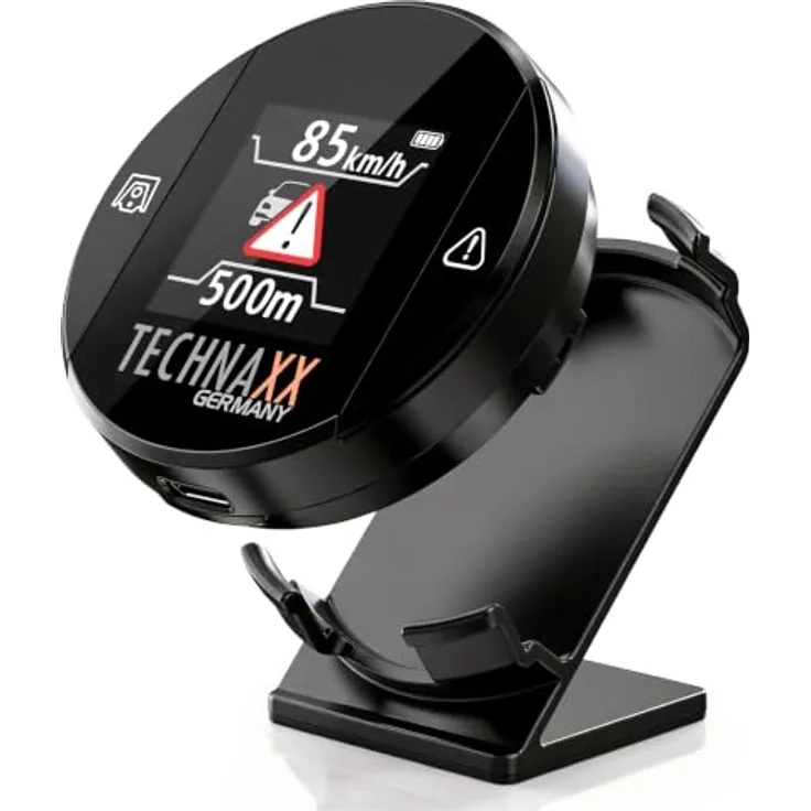 Technaxx TX-388 Verkehrswarner mit Blitzer.de, Echtzeit-Gefahren- und Geschwindigkeitswarnung, Auto-Aktivierung, Display, kompatibel mit Apple CarPlay & Android Auto