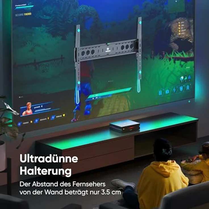 ONKRON UF12-B, Ultra Slim TV Wandhalterung für 60-110 Zoll Fernseher bis 120 kg, max VESA 900x600, schwarz – Bild 3
