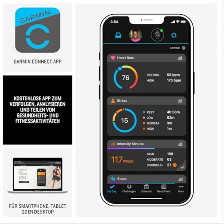 Garmin Forerunner 165 [renewed] - Lauf-Smartwatch mit 1,2" AMOLED Touchscreen, bis zu 11 Tage Akkulaufzeit, 25+ Sport-Apps, Trainingsempfehlungen, Gesundheitsdaten, smarte Funktionen, wasserdicht bis 5 ATM [Generalüberholt] – Bild 5