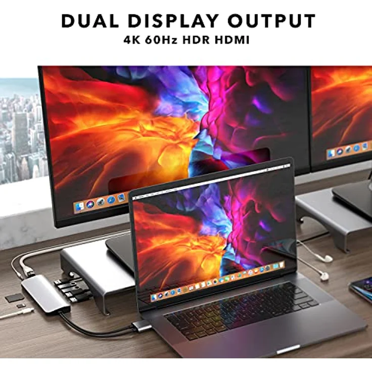 Hyper Laufwerk 10-in-2 USB C Dock, Dual Monitor HDMI 4K @ 60Hz, 60W USBC Power Delivery, Gigabit Ethernet, USB-C Hub Adapter für MacBook Pro mit M1 Pro/Max 2021, MacBook Pro – Bild 5