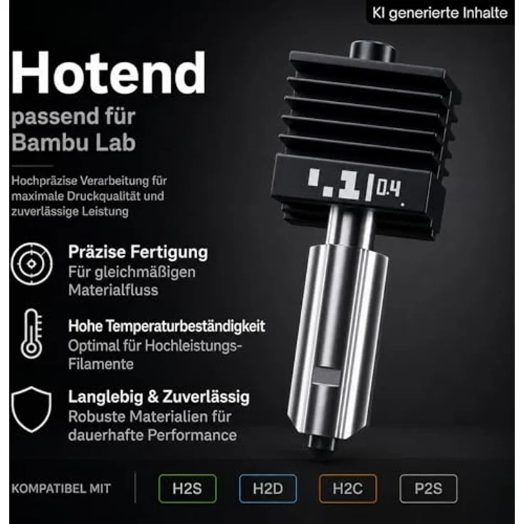 TronicXL Hotend 0,4mm Düse für Bambu Lab 3D Drucker, gehärteter Stahl, kompatibel mit PLA, PETG, ASA – Bild 2