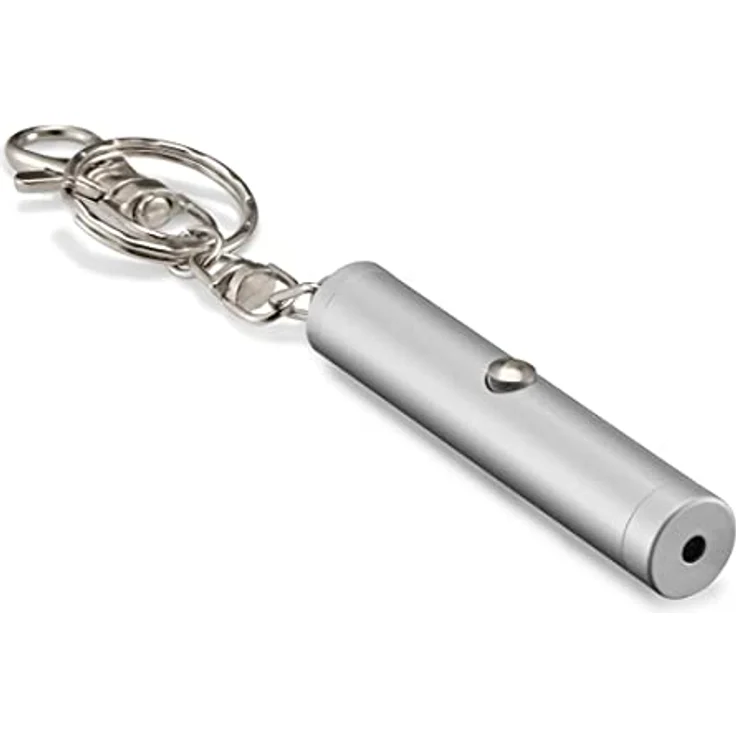 Hama Laserpointer rot aus Metall (Schlüsselanhänger, Presenter, Pointer, Laserklasse 2, mit Karabiner Anhänger, 50 m Reichweite, Laser Pointer, 0,8 MW, 640 nm) chrom – Bild 2