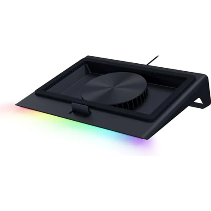 Razer Laptop Cooling Pad - Luftdichte Druckkammer, benutzerdefinierte Lüfterkurven, 3-Port USB-A Hub, Multifunktionstasten, Schwarz