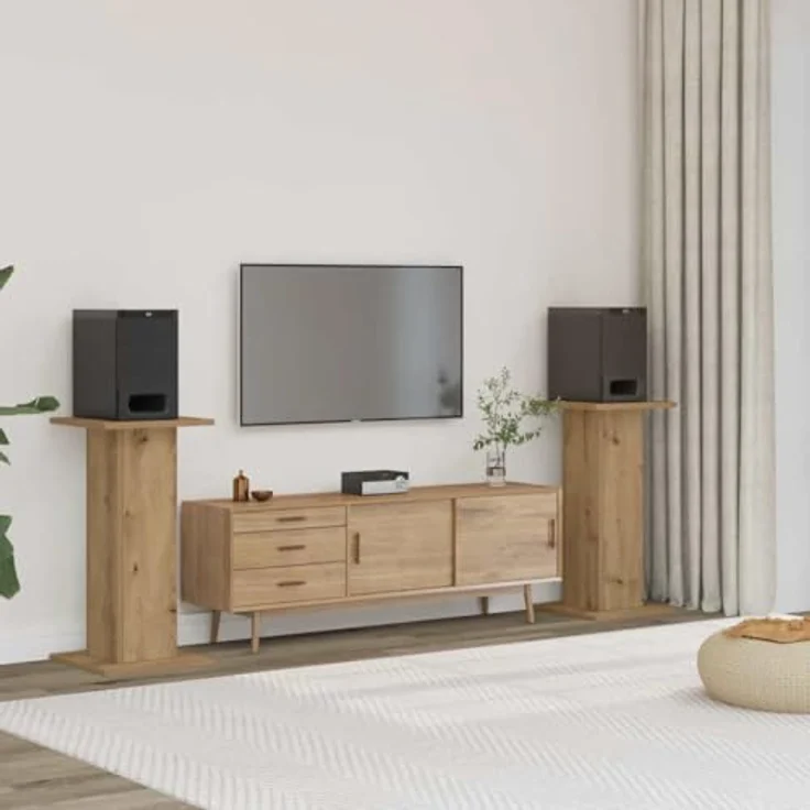 vidaXL Lautsprecherständer 2 STK., Hoher Boxenständer aus Holzwerkstoff, Artisan-Eiche, stabile Oberfläche für HiFi Heimkino Erfahrung – Bild 2