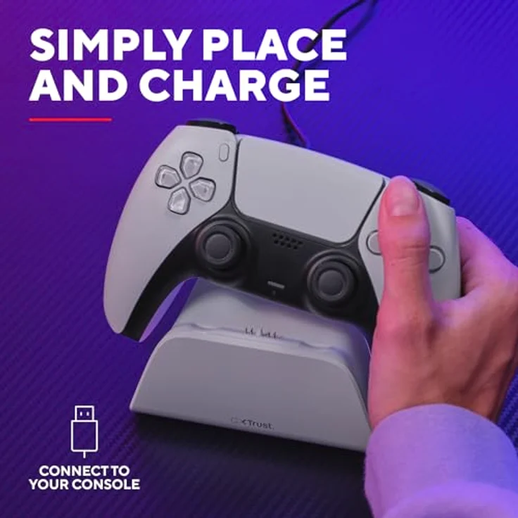 Trust GXT 255W, PS5 Controller Ladestation für DualSense mit Place-on Design, LED-Beleuchtung, Antirutsch-Pad, USB-C-C-Kabel, Weiß – Bild 3