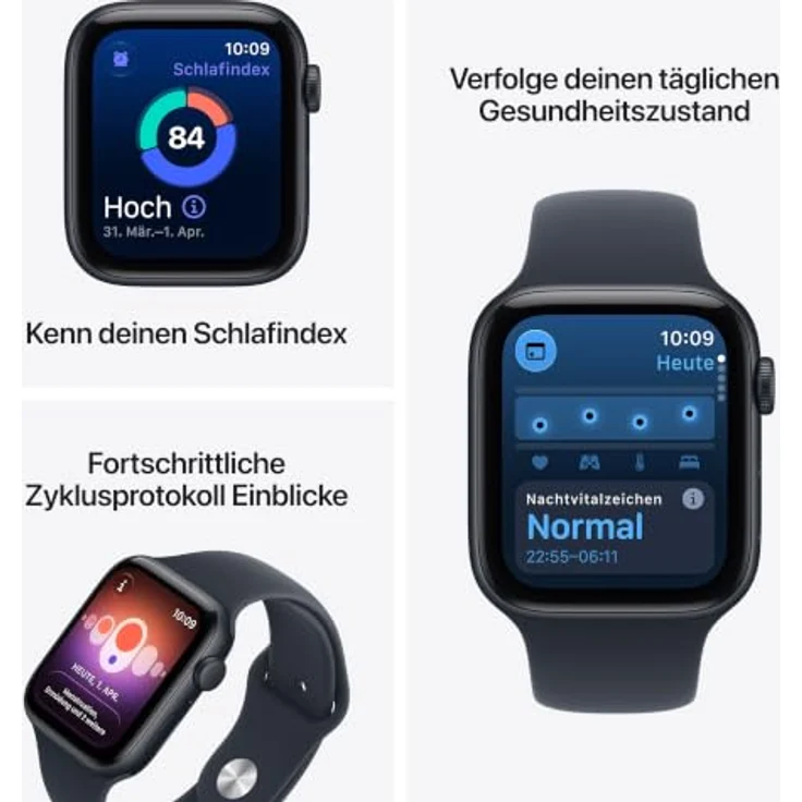 Apple Watch SE 3, 44mm Mitternacht Aluminium Case, leistungsstarker S10 Dual-Core Prozessor, schwimmfest, Navyblau Sport Band S/M – Bild 3