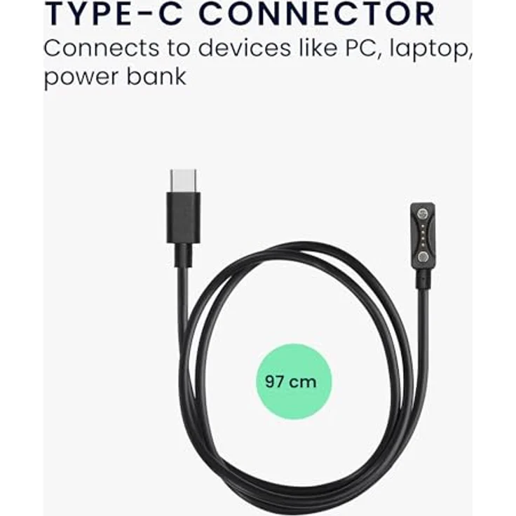 kwmobile USB C Ladekabel für Polar Pacer/Pacer Pro, 100 cm Ersatzkabel in Schwarz, schnelles und zuverlässiges Laden für Smartwatch und Fitnesstracker – Bild 3