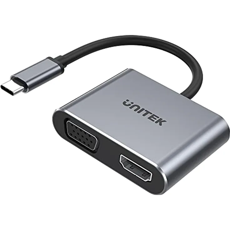 uHUB Q4 Lite 4-in-1 USB-C Hub mit MST Dual Display und PD 100W D1049A / 4K@60Hz UHD HDMI & Full HD VGA/USB-C PD 100W Laden & USB-A Datensynchronisation