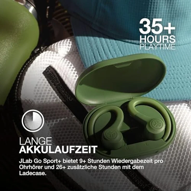 JLab Go Air Sport+ Kopfhörer, Bluetooth Sportkopfhörer mit 35+ Std. Akkulaufzeit, IP55 schweißresistent, USB-C Ladecase, Be Aware-Modus, Grün – Bild 2
