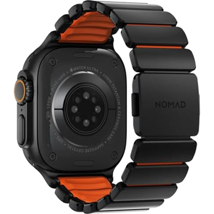 NOMAD Stratos Band I für Apple Watch 42/44/45/46/49mm, Hybrid-Design aus Titan und FKM, wasserresistent, Black Ultra Orange – Bild 2