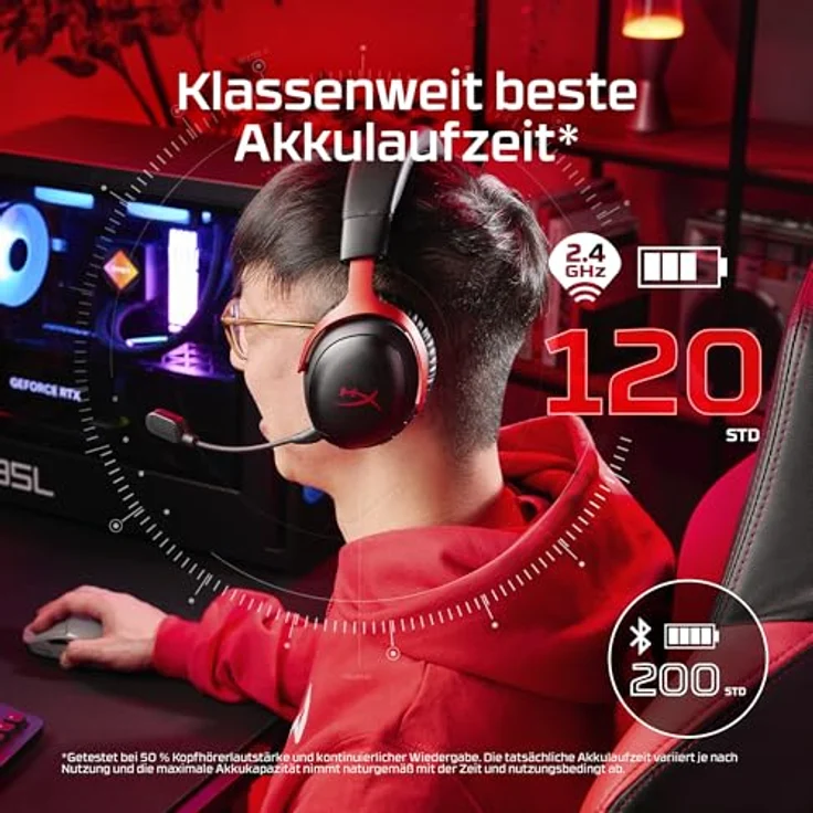 HyperX Cloud III S, Kabelloses Gaming-Headset mit 120 Stunden Akkulaufzeit, 53-mm-Treibern, abnehmbarem Mikrofon – Schwarz – Bild 5
