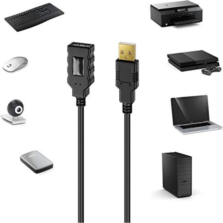 deleyCON 15m Aktives USB 2.0 Kabel, Verlängerung mit Signalverstärker für PC, Drucker und Scanner, schwarz – Bild 4