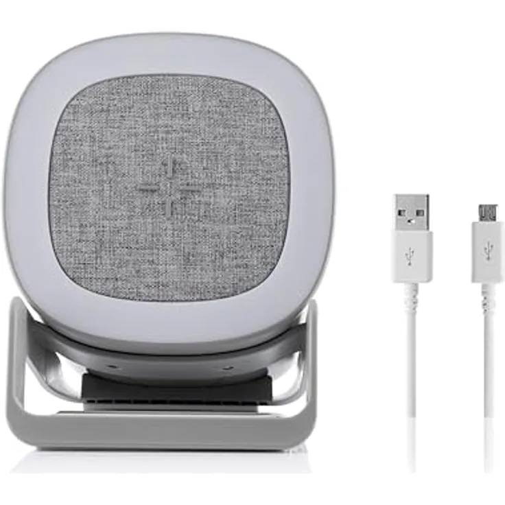 InnovaGoods 4 in 1 Kabelloses Ladegerät mit LED-Lampe, Bluetooth Lautsprecher, Induktionsladung 10W, Touch-Steuerung, rutschfest, Grau