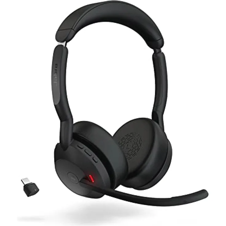 Jabra Evolve2 55 - schnurloses Stereo-Headset mit Ladestation und Jabra Air Comfort - Mikrofone mit Geräuschunterdrückung und ANC - MS Teams zertifiziert, mit anderen Plattformen kompatibel - Schwarz