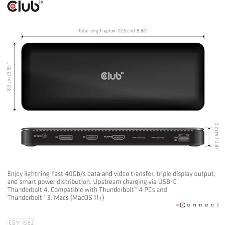 Club 3D 12-in-1 Dockingstation für USB-C / USB4 / Thunderbolt 3 & 4, 2 x HDMI, DP, 2.5GbE, 134 Watt – Bild 5