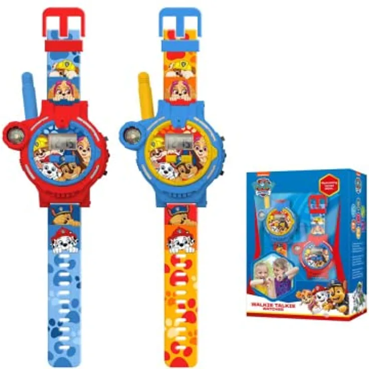 Kids Euroswan Walkie Talkie Paw Patrol Set mit Armbanduhren und Kompass, Batteriebetrieben, USB-Ladekabel, 2er Pack, Kunststoff/Silikon