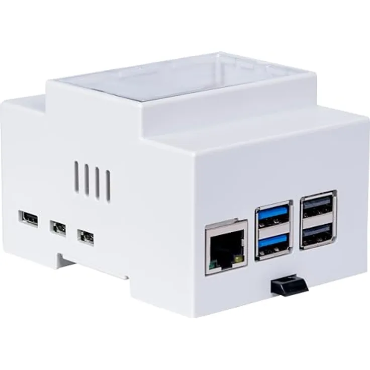 JOY-IT RB-CaseP5-07, Hutschienengehäuse für Raspberry Pi 5, weiß, mit Lüfter und abnehmbarem Panel