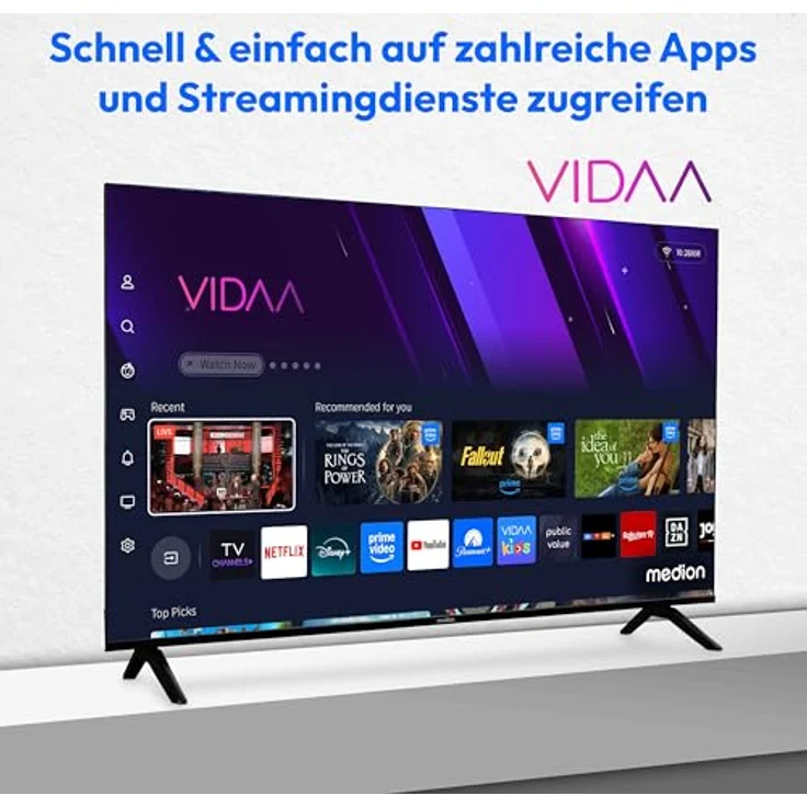 MEDION MD 855601, 138,8 cm (55 Zoll) QLED Smart-TV mit Dolby Vision HDR, Ultra HD 4K, Bluetooth und Streaming-Apps (Prime Video, Disney+, DAZN, Paramount+) – Bild 3