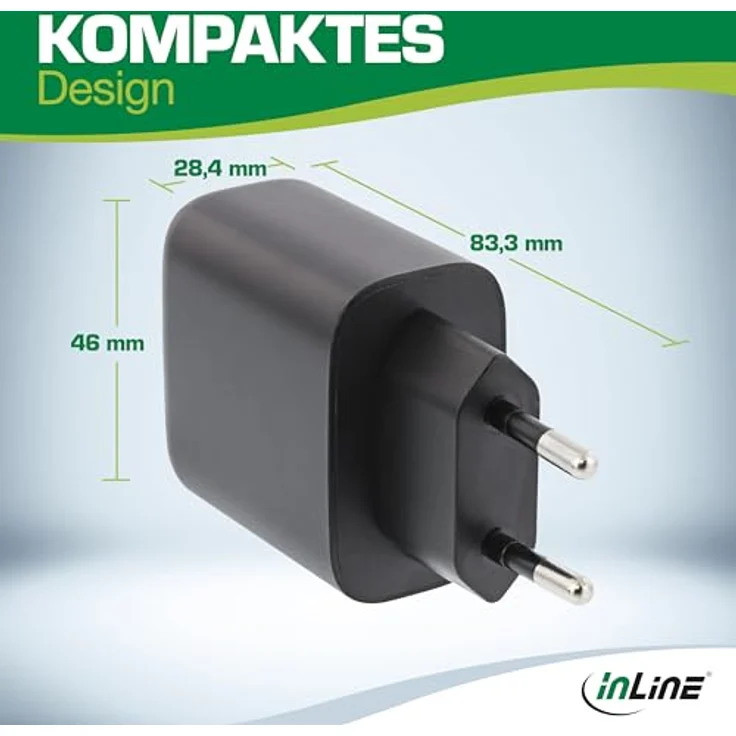 Inline PC-Netzteil, USB-C PD, 65 Watt, Wechselstrom 100-240 V, Schwarz – Bild 2