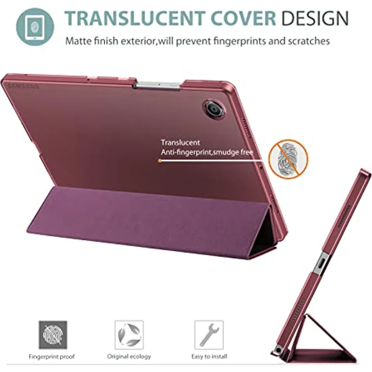 ProCase Hülle für Galaxy Tab A8 10.5” (SM-X200/X205) 2022, ultra dünne klappbare Schutzhülle mit Translucent Frosted Rückseite - Wein – Bild 4