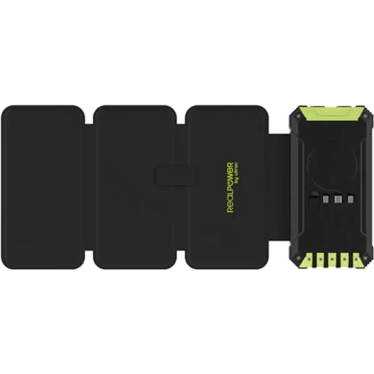 RealPower PB-20000 Solar, Powerbank mit 20.000mAh, USB-A, USB-C, kabelloses Laden, Grün, Schwarz – Bild 2