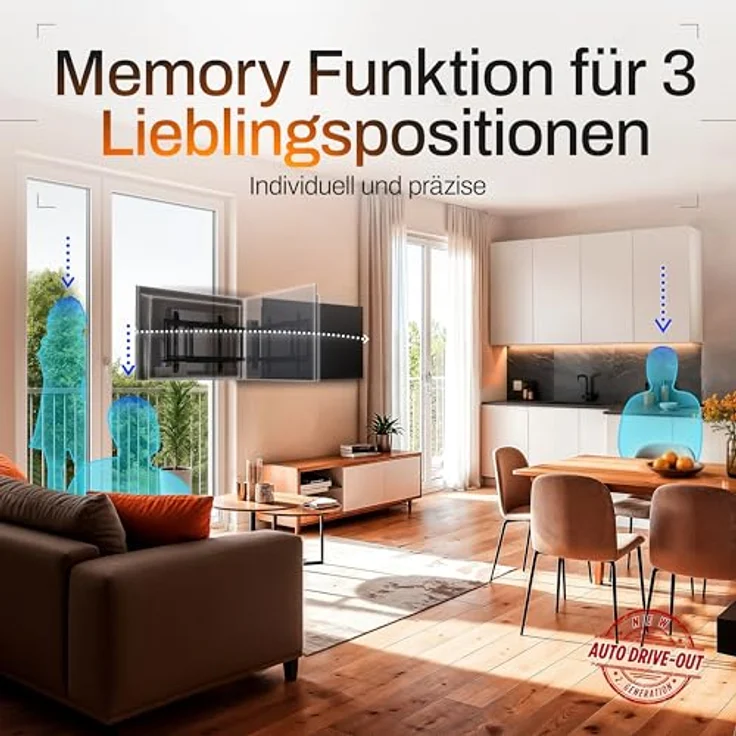 EasyLife Elektrische Schwenkbare TV-Wandhalterung mit Auto-Drive-Out, ultraschlank 56mm, leiser Motor, Anti-Kollisionssystem für 32–75 Zoll, VESA bis 600×400 und 50kg – Bild 3