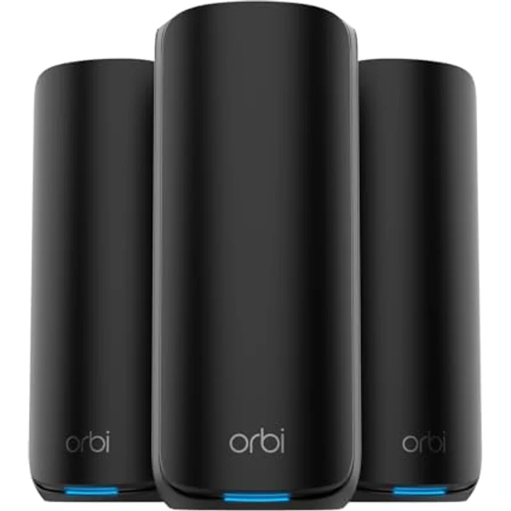 Netgear Orbi 870 Tri-Band WiFi 7-Mesh-Netzwerksystem (RBE873B) Router mit 2 Satelliten, bis zu 600 m² Abdeckung, 10-Gig-Internetanschluss, BE21000 (bis zu 21 GBit/s), schwarz – Bild 1