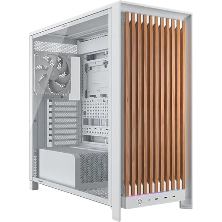 Corsair FRAME 5000D WOOD RS, Gehäuse - Miditower - Weiß, mit Holzfront, unterstützt bis zu 420mm Wasserkühlung, inkl. 2x 200mm Kühler