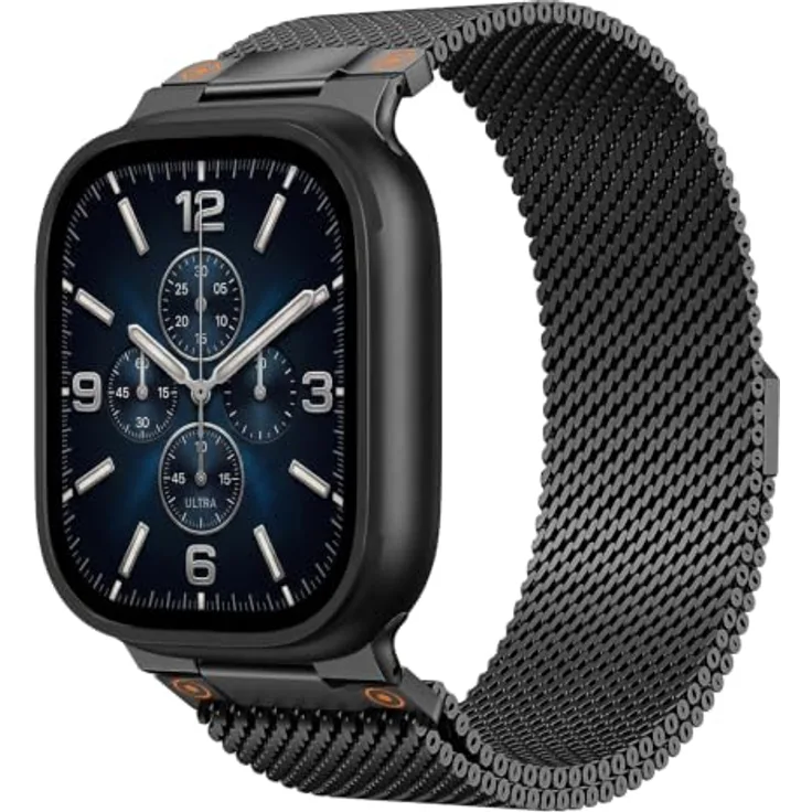 Astorgos Metallarmband für Apple Watch 42/44/45/46/49 mm, Edelstahl-Mesh mit magnetischem Schnallendesign
