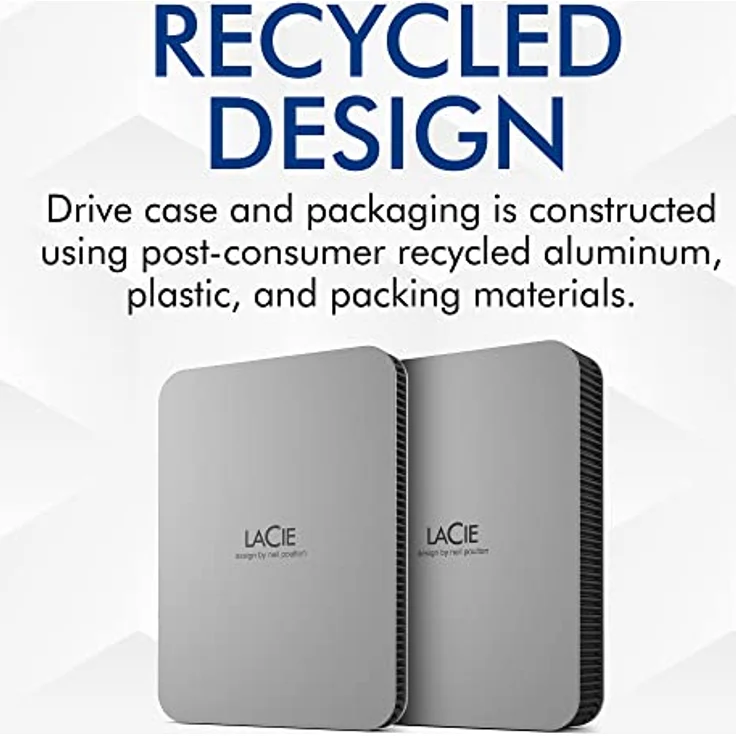 LaCie Mobile Drive, 5TB, External Hard Drive Portable - Moon Silver, USB-C 3.2, for PC and Mac, post-consumer recycled, with Adobe All Apps Plan (STLP5000400) – Bild 3