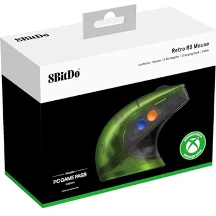 8bitdo Retro R8 Mouse Xbox Edition, Gaming-Maus mit 26.000 DPI, fünf programmierbaren Tasten, ergonomischem Design, kabellos, Grün – Bild 6