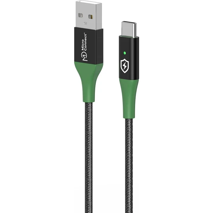 Microconnect MC-SMART USB-A-C-01, 1 m USB 2.0 Kabel, USB A zu USB C, 0,48 Gbit/s, Schwarz-Grün