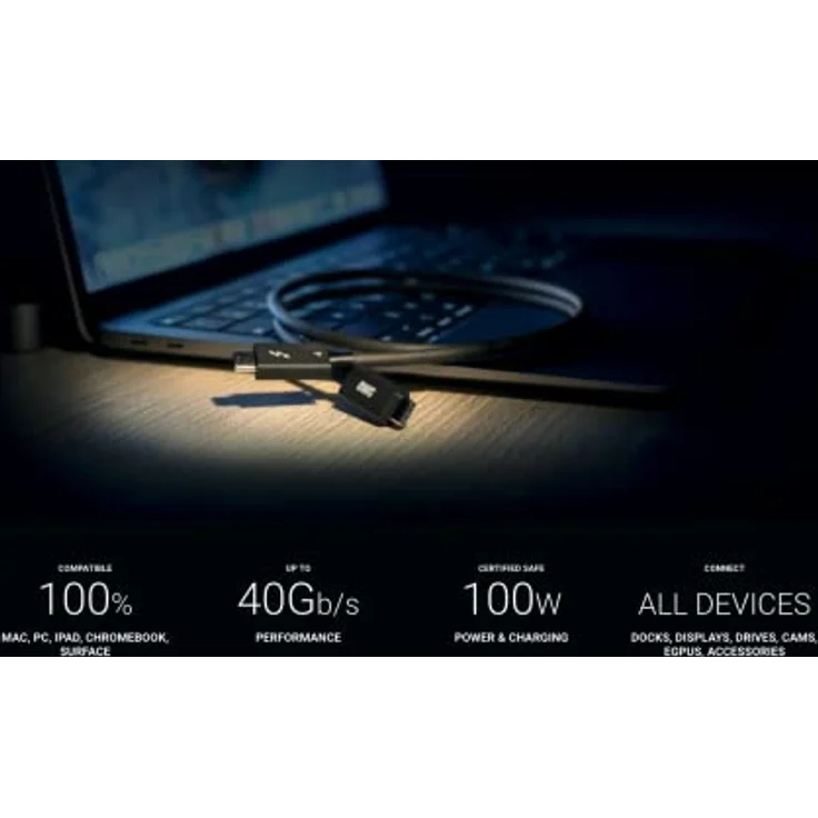 OWC - 1,0m Thunderbolt 4 / USB-C Kabel - Voll funktionsfähig für alle Thunderbolt 3 und 4, USB-C, und USB4 Geräte, bis zu 40 Gb/s, 100 Watt, 20V/5A, kompatibel für 8K Thunderbolt oder USB-C Display – Bild 4