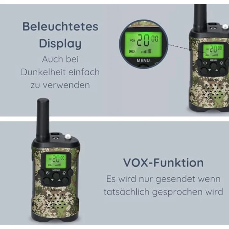 Alecto FR115CAMO, Set mit 2 Walkie Talkies für Kinder, Reichweite bis zu 7 km, Camouflage – Bild 5